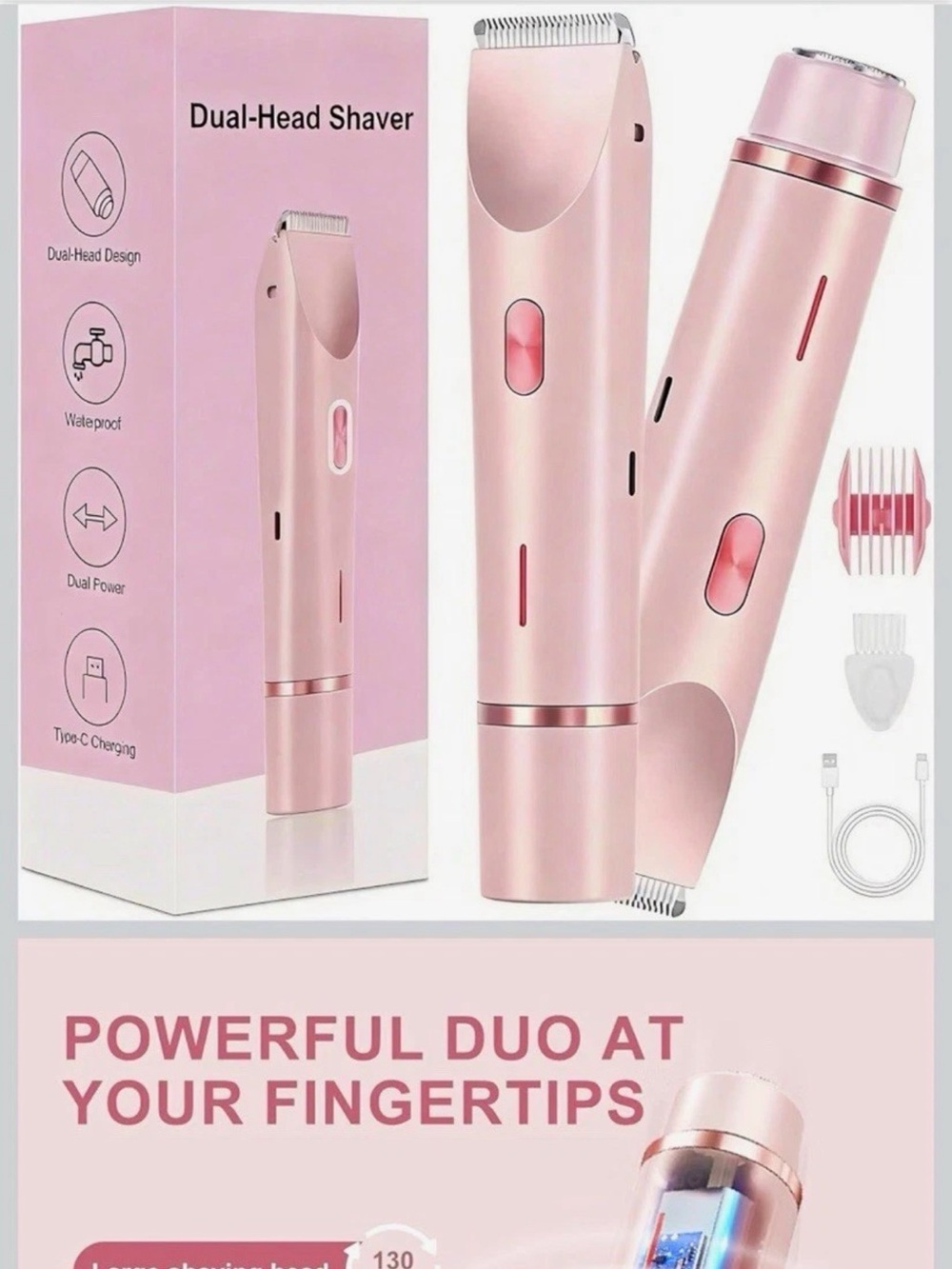 Rose Gold Dual-Head Womenโs Electric Shaver & Trimmer - Unbranded